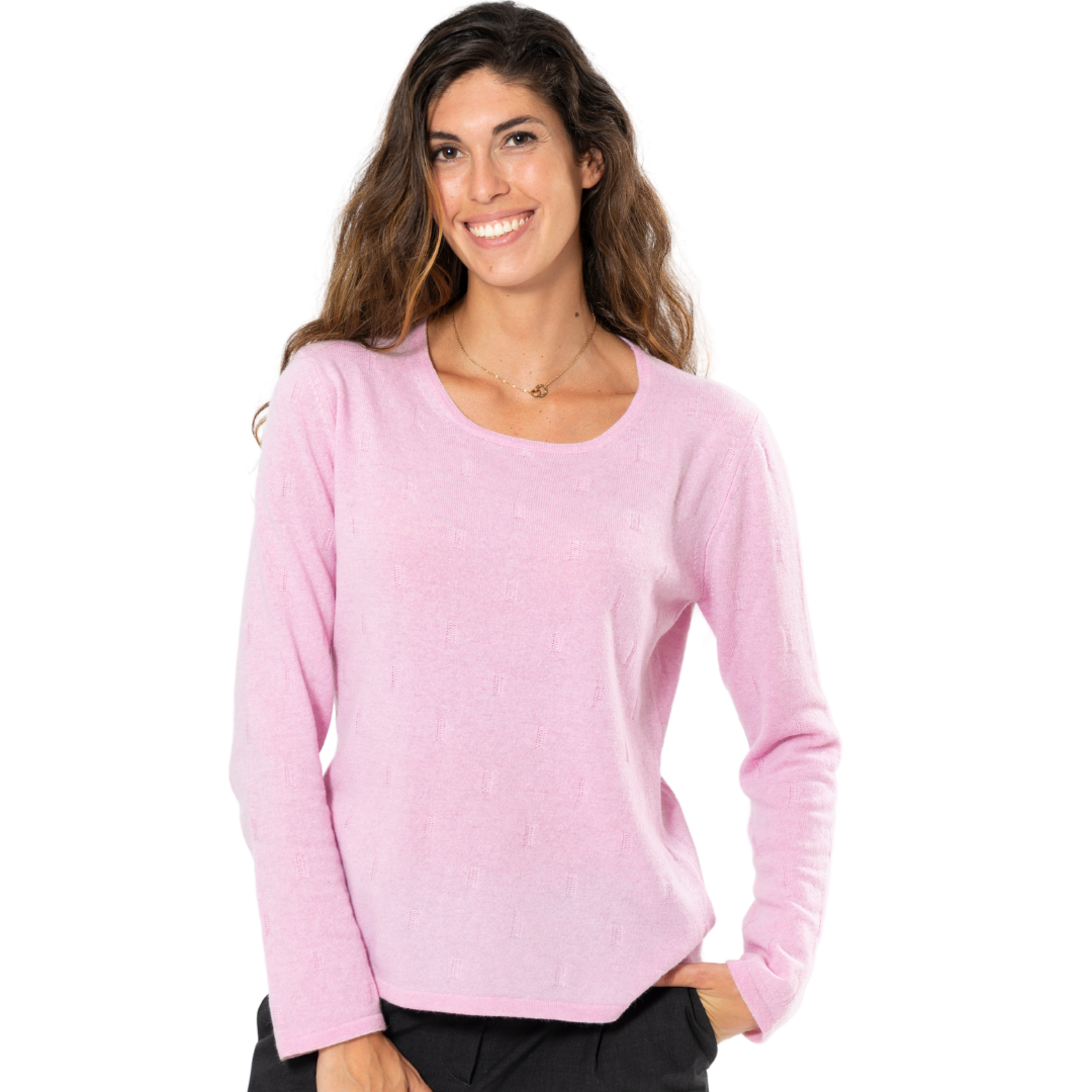 Babà Crewneck with Cashmere and Pink Merino Wool Workmanship