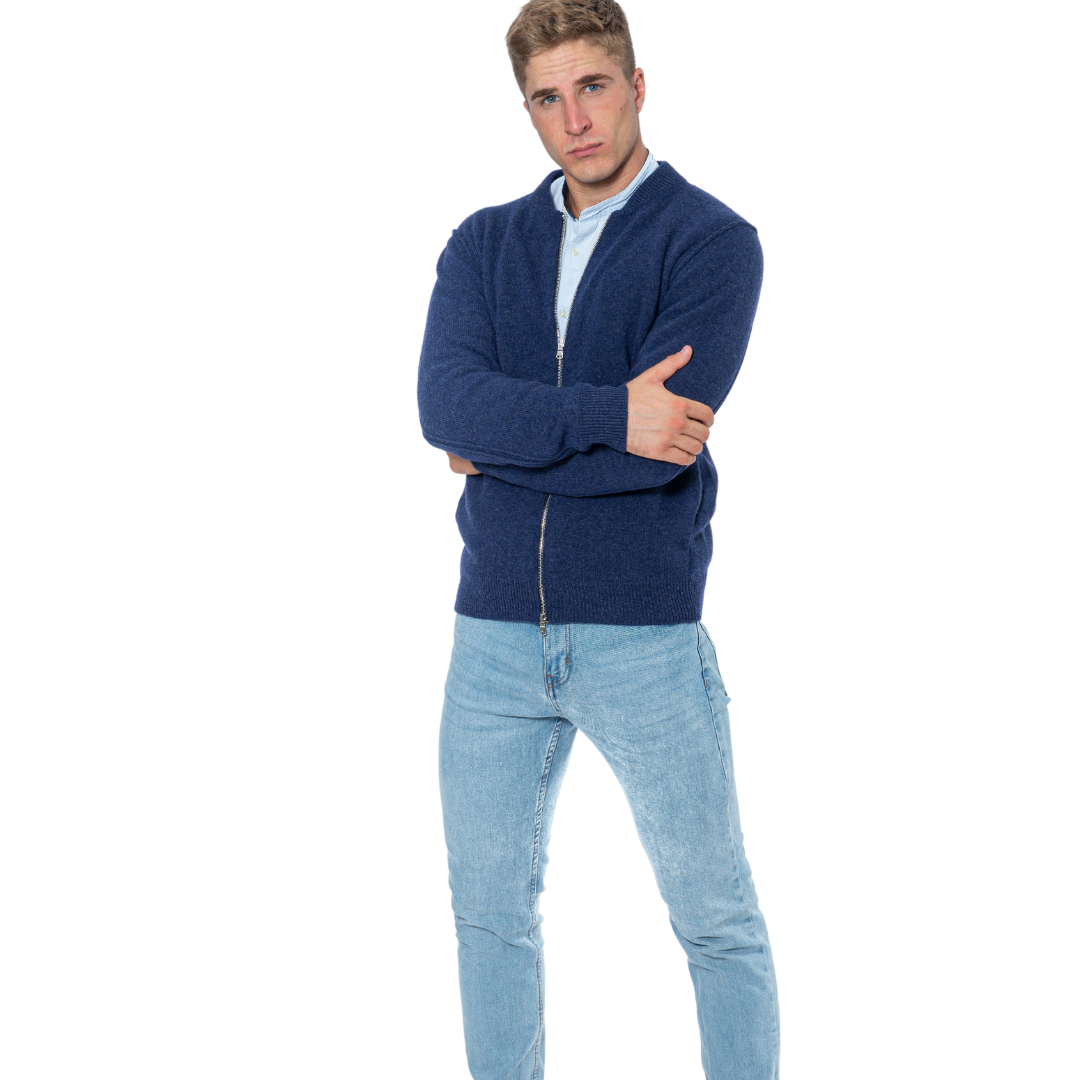 Men's bomber jacket with double slider wool zip