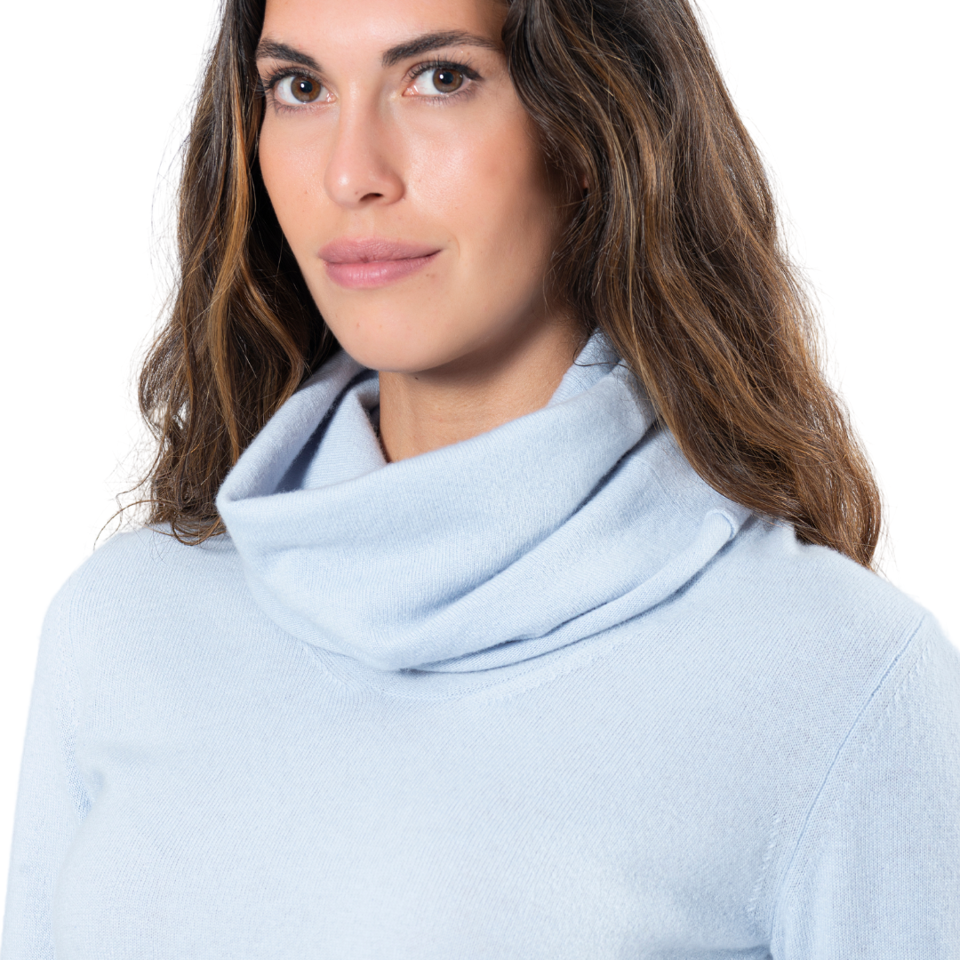 Women's Turtleneck 100% Cashmere Light Blue Ring Neck