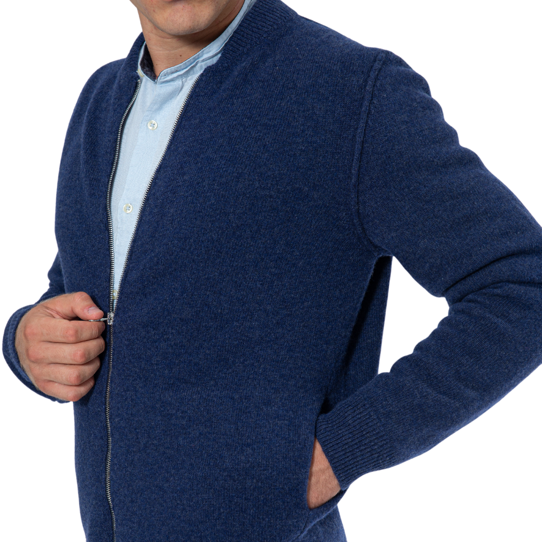 Men's bomber jacket with double slider wool zip