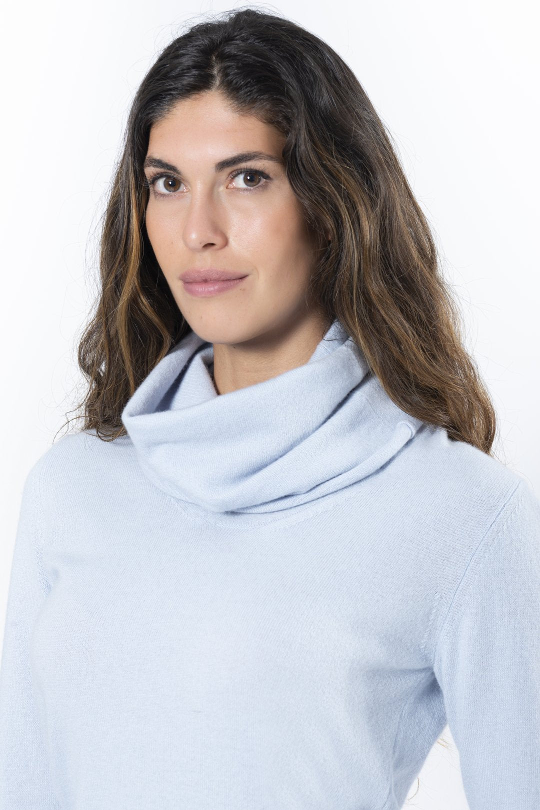 Women's Turtleneck 100% Cashmere Light Blue Ring Neck