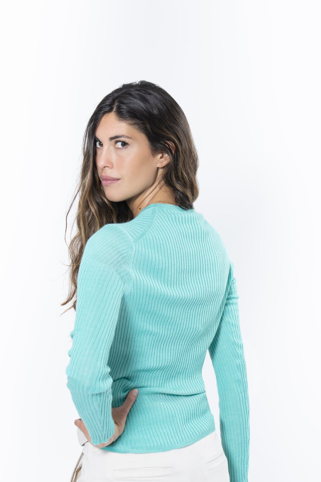 Women's Ribbed Choker Jaipur Aqua Green