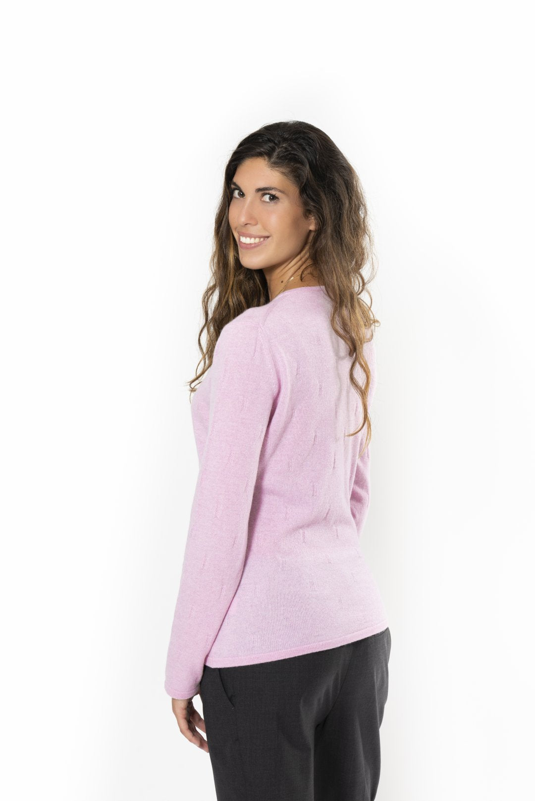 Babà Crewneck with Cashmere and Pink Merino Wool Workmanship