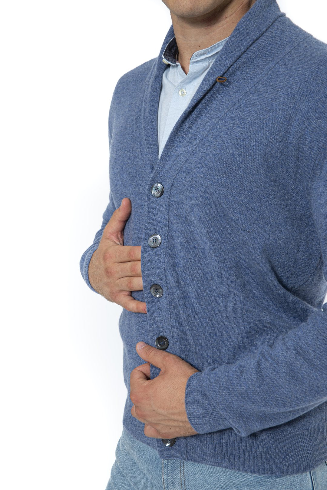 Shawl Collar Cardigan in Pure Air Force Cashmere