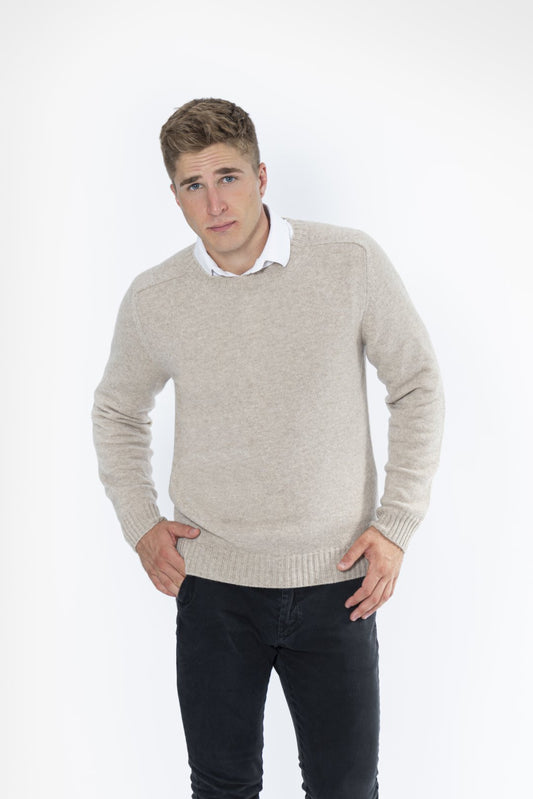 Crewneck with Saddle Shoulder in 100% Gray Cashmere