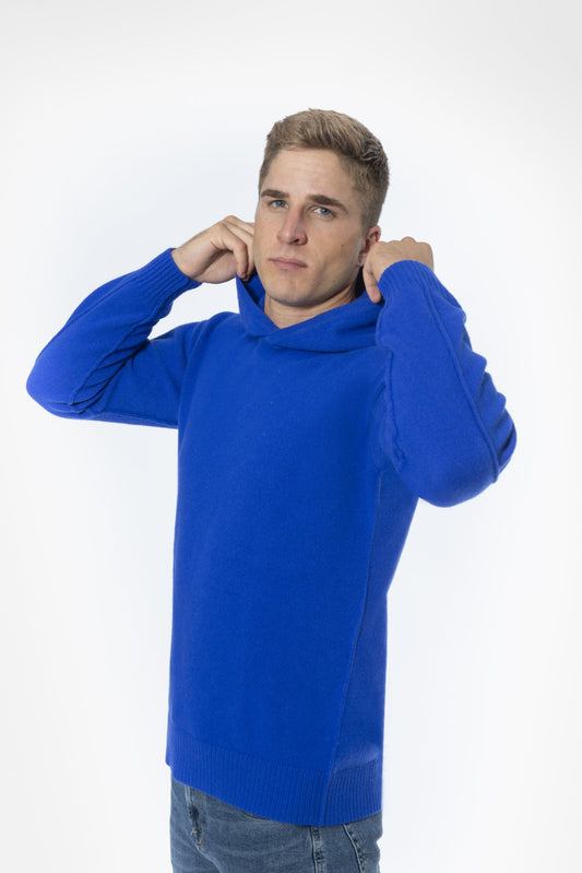 Blue Brushed Virgin Wool Hooded Sweatshirt