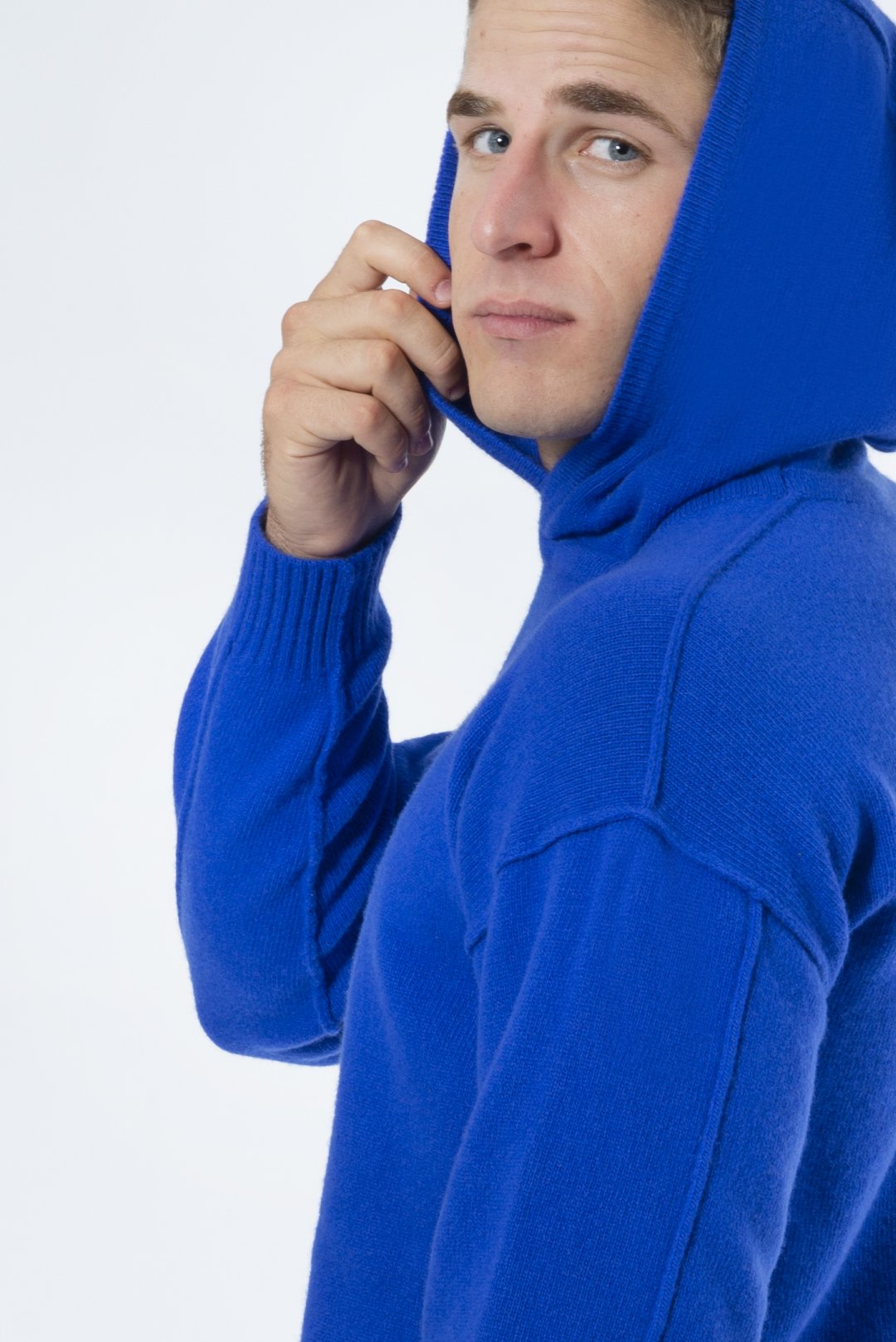 Blue Brushed Virgin Wool Hooded Sweatshirt