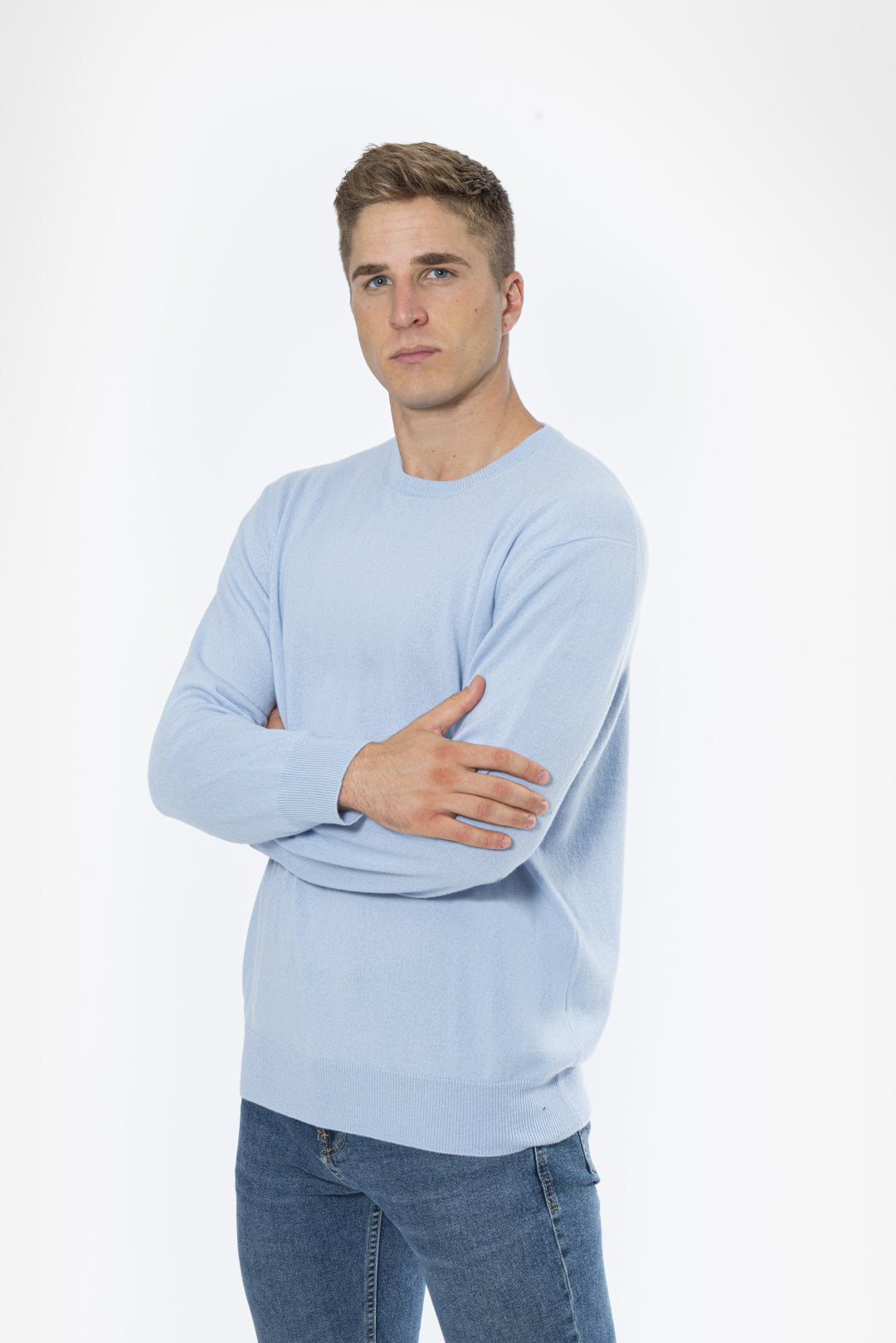 Men's Crewneck 100% Cashmere Sky Blue