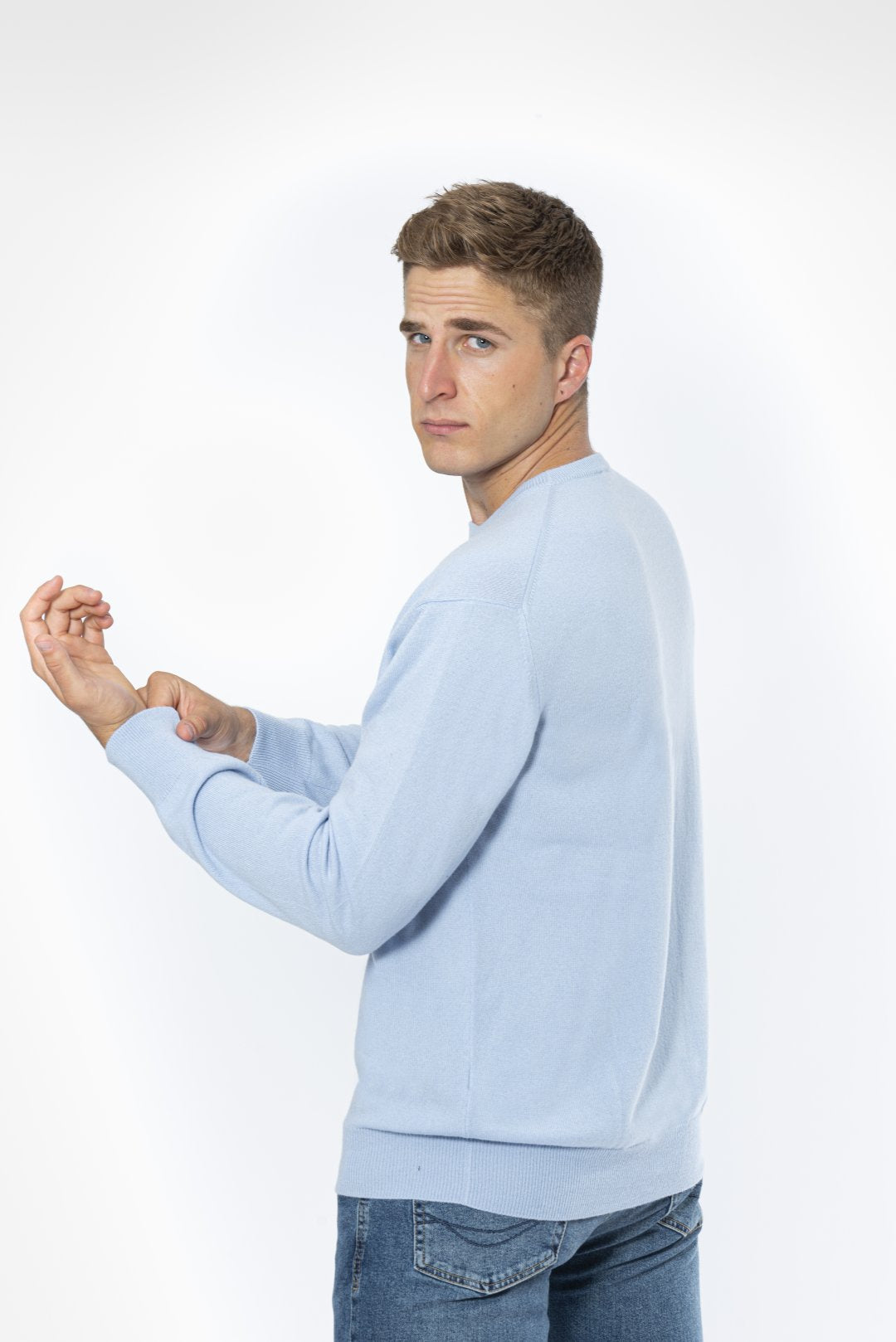 Men's Crewneck 100% Cashmere Sky Blue