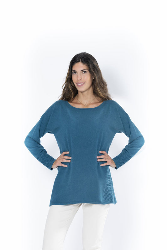 Cashmere and Merino Wool Sweater with Boat Neckline